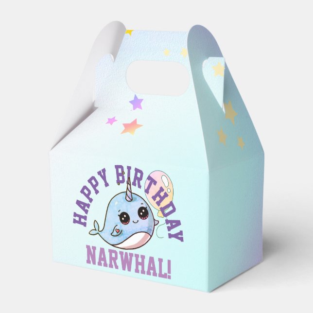Narwhal Birthday Personalised with balloon Favour Box (Back Side)