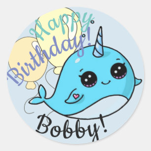 Narwhal Birthday Stickers Personalised