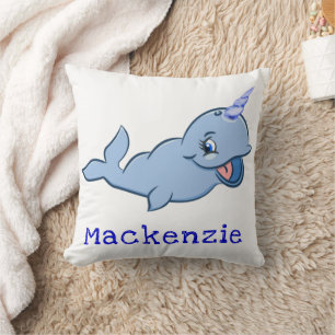 Narwhal Blue Adorable Baby Kawaii Custom Ocean Cushion