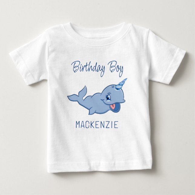 Narwhal Blue | Adorable Baby Kawaii First Birthday T-Shirt (Front)