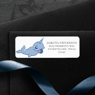 Narwhal Blue   Adorable Baby Kawaii Return Address Label