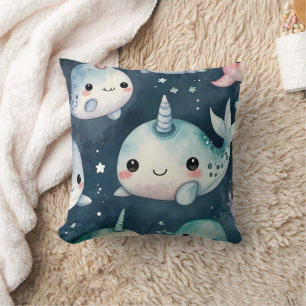 Narwhal Blue Stars Print Cushion