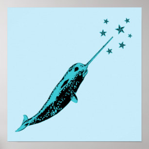 Narwhal blue wall art poster print