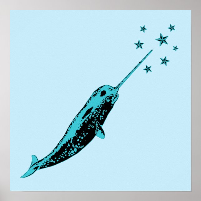 Narwhal blue wall art poster print (Front)