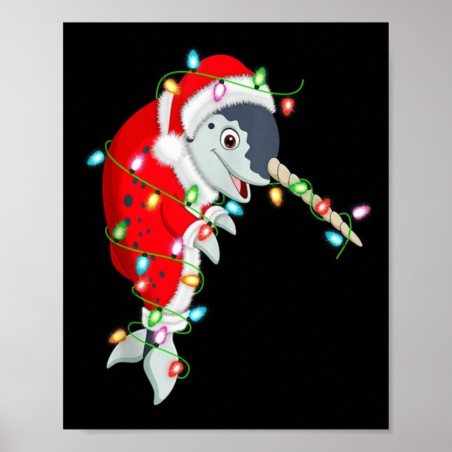 Narwhal Christmas Lights Santa Costume Cute Animal Poster (Front)