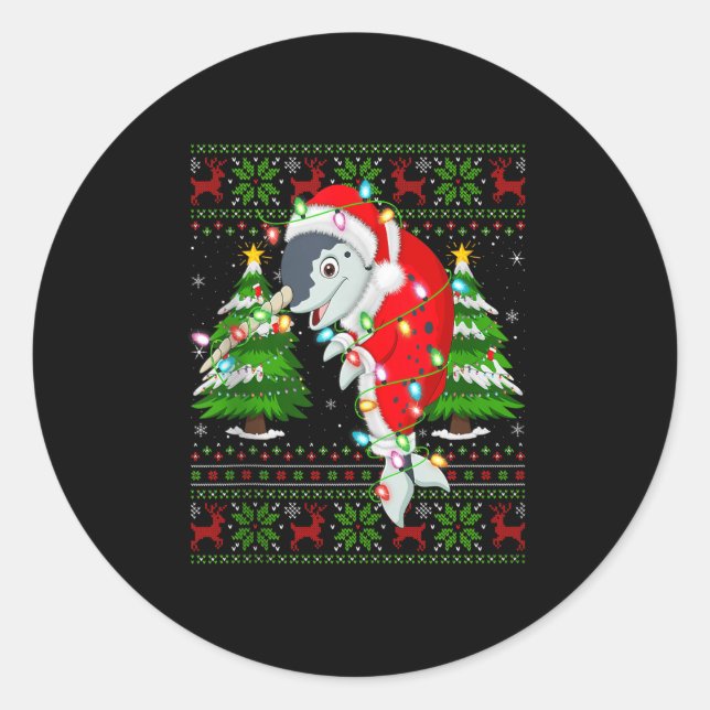 Narwhal Christmas Lights Santa Costume Ugly Xmas S Classic Round Sticker (Front)