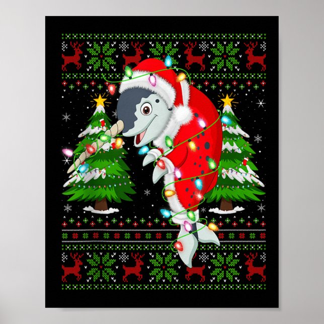 Narwhal Christmas Lights Santa Costume Ugly Xmas S Poster (Front)