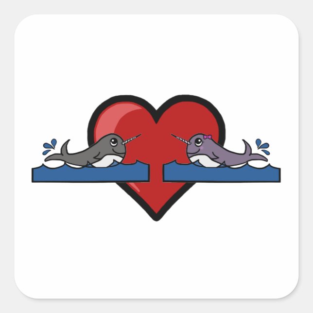 Narwhal Couple Square Sticker (Front)