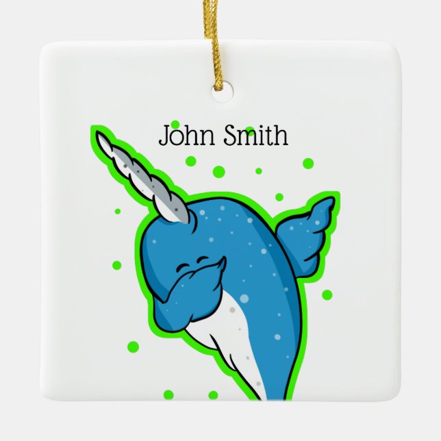 Narwhal Dabbing Dab Ceramic Tree Decoration (Front)