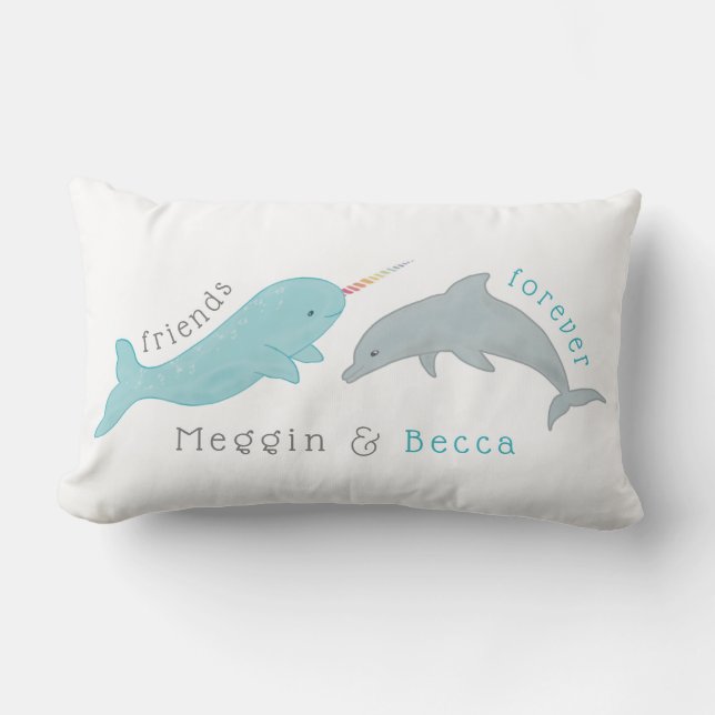 Narwhal Dolphin Friends Forever Pillow (Front)