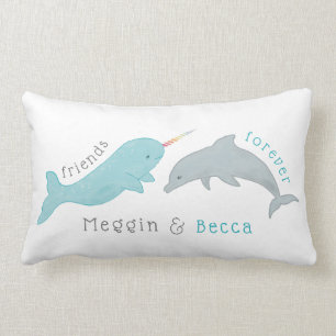 Narwhal Dolphin Friends Forever Pillow