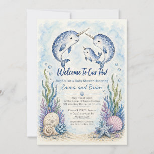 Narwhal Family Baby Shower Invitation 