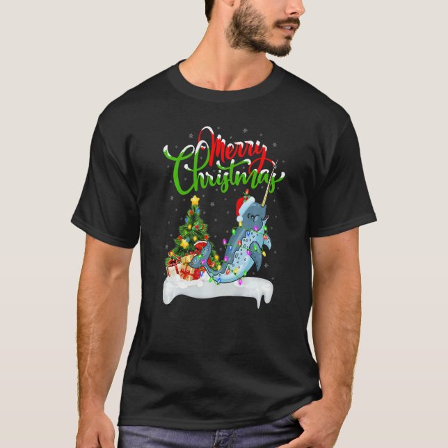Narwhal Fish  Xmas Decorations Santa Narwhal Chris T-Shirt (Front)