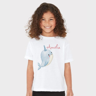 Narwhal Girl Birthday Add Name Personalised White T-Shirt