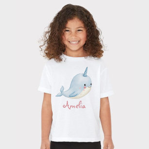 Narwhal Girl Birthday Add Name Personalised White T-Shirt