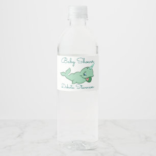 Narwhal Green Cute Mint Chibi Cartoon Shower Water Bottle Label