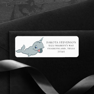 Narwhal Grey Neutral Gender Nautical Sea Animal Return Address Label