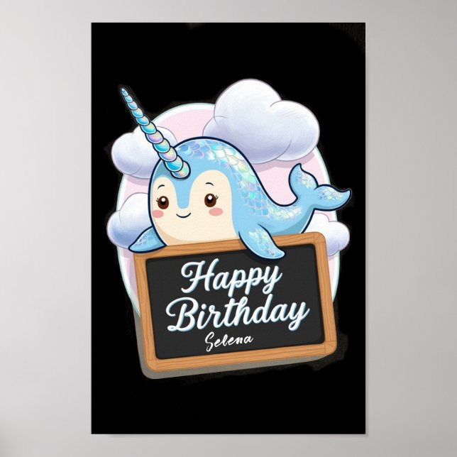 Narwhal holding up chalkboard  poster (Front)