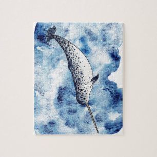Narwhal in a splash of watercolour jigsaw puzzle