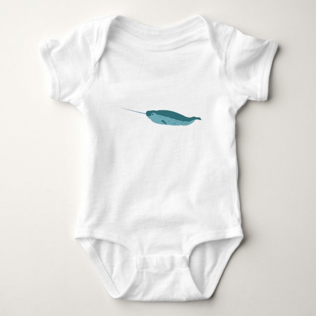 Narwhal in Blue Ocean Baby Bodysuit (Front)