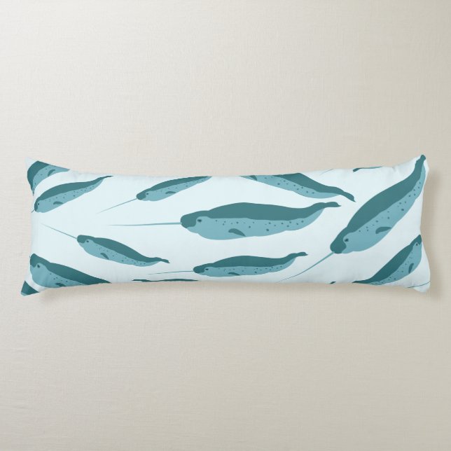 Narwhal in Blue Ocean Pattern Body Cushion (Front)