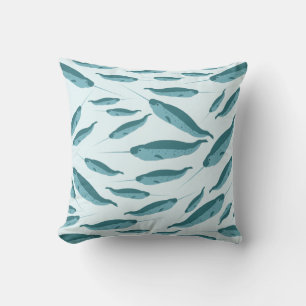 Narwhal in Blue Ocean Pattern Cushion