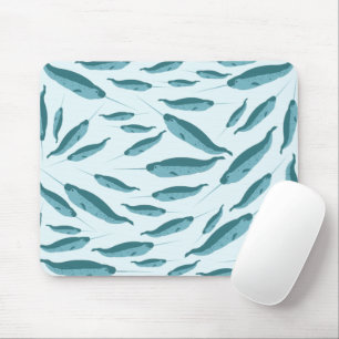 Narwhal in Blue Ocean Pattern Mouse Pad