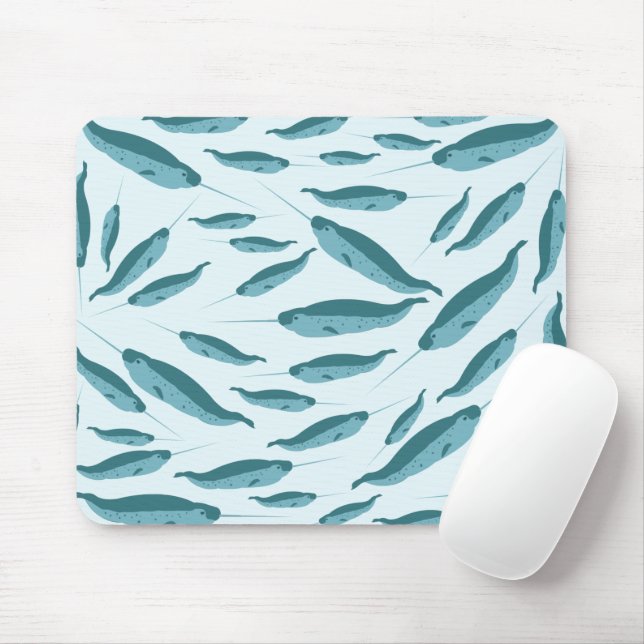 Narwhal in Blue Ocean Pattern Mouse Pad (With Mouse)