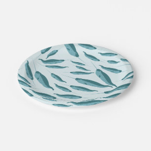 Narwhal in Blue Ocean Pattern Paper Plate