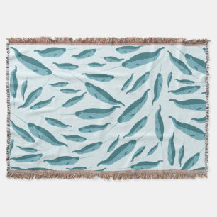 Narwhal in Blue Ocean Pattern Throw Blanket