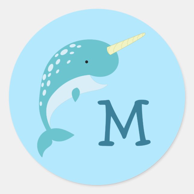 Narwhal Kid Cute Whale Name Envelope Seal Sticker (Front)