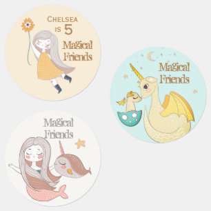Narwhal Mermaid Dragon Friends Pastel Personalised