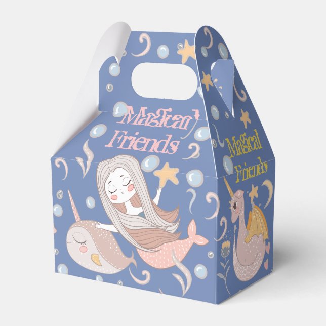 Narwhal Mermaid Unicorn Dragon Fantasy Party Favour Box (Front Side)