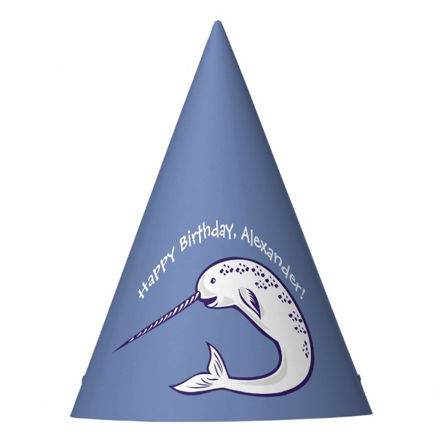 Narwhal Personalised Birthday Party Hats (Front)