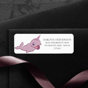 Narwhal Pink   Girly Kawaii Chibi Cartoon Address Return Address Label