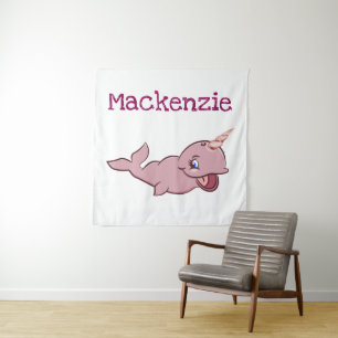 Narwhal Pink Girly Kawaii Chibi Cartoon Custom Tapestry