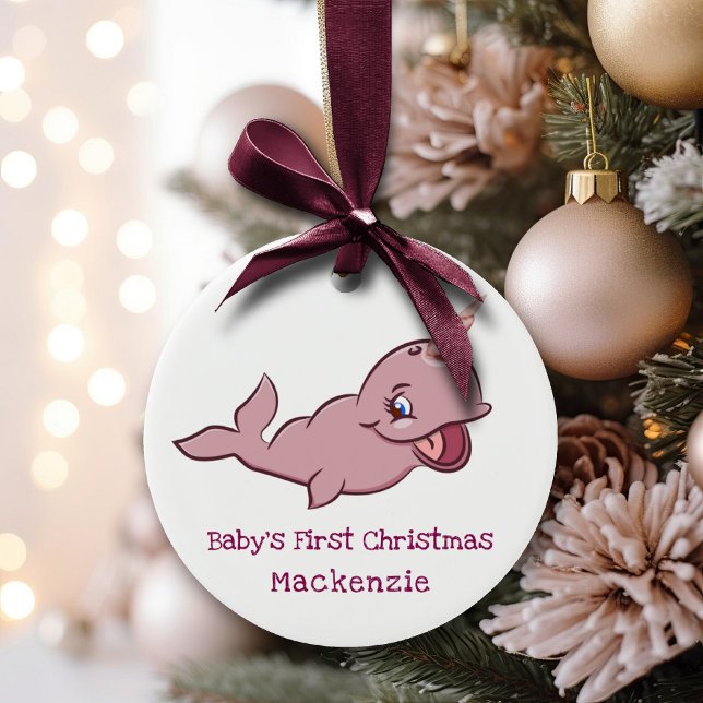 Narwhal Pink | Girly Kawaii Chibi Cartoon Keepsake Ceramic Ornament (Creator Uploaded)