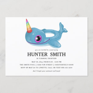 Narwhal Pool Float Birthday Pool Party Invitation