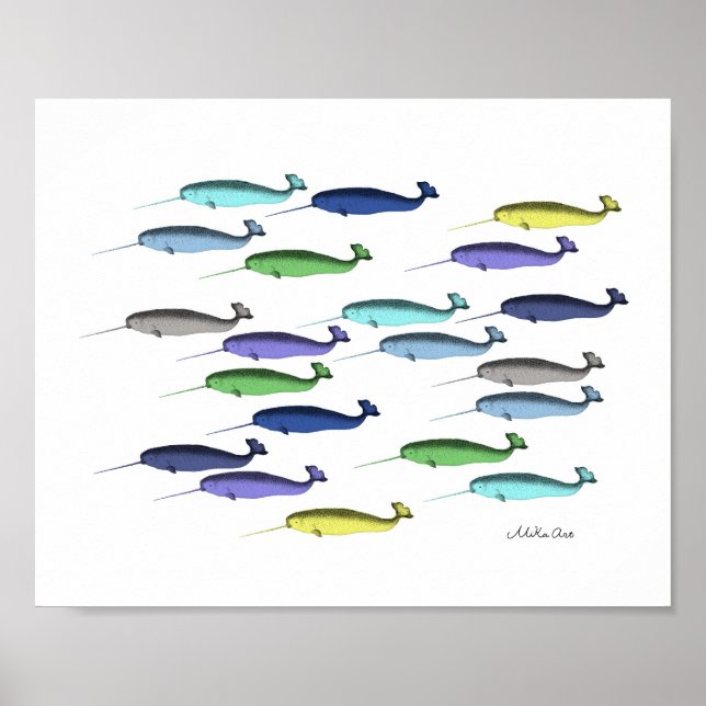Narwhal Poster Nautical Ocean Beach Wall Art Decor (Front)