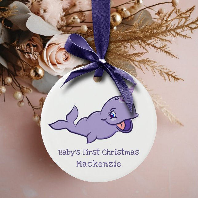 Narwhal Purple | Lavender Magical Sea Unicorn Ceramic Ornament (Creator Uploaded)