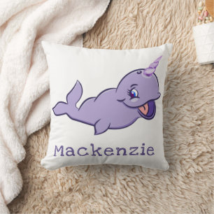Narwhal Purple Lilac Magical Sea Unicorn Custom Cushion