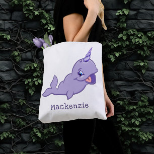 Narwhal Purple   Lilac Magical Sea Unicorn Diaper Tote Bag