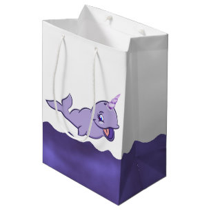 Narwhal Purple   Lilac Magical Sea Unicorn Party Medium Gift Bag