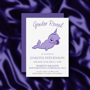 Narwhal Purple   Violet Magical Sea Unicorn Shower Invitation