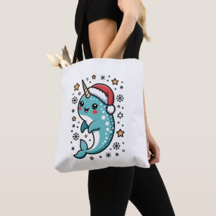 Narwhal Santa Hat Christmas Kawaii Holiday Snow Tote Bag