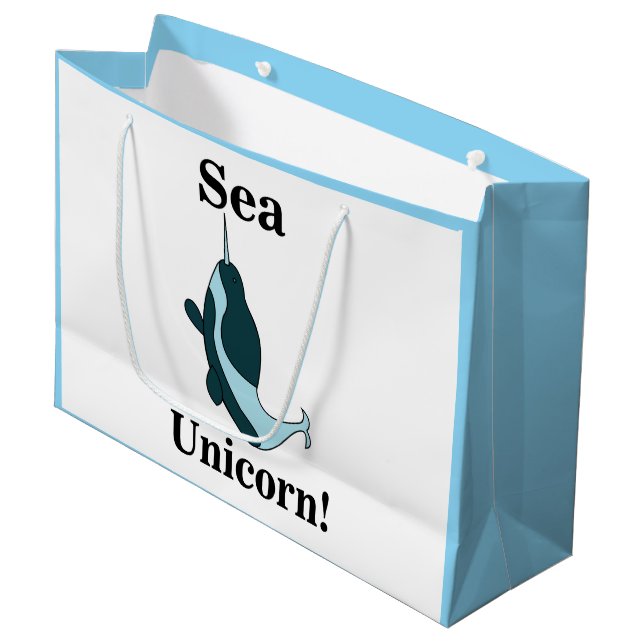 Narwhal Sea Unicorn Funny Large Gift Bag (Front Angled)