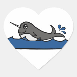 Narwhal Splash Heart Sticker
