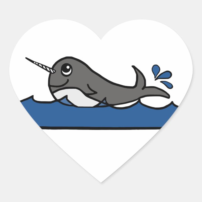 Narwhal Splash Heart Sticker (Front)