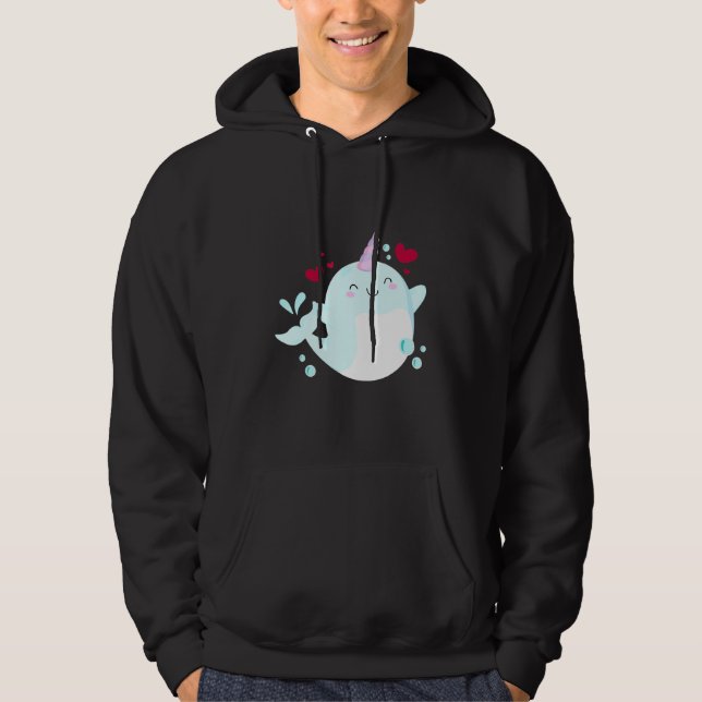 Narwhal Unicorn Love Heart Narwhale Sea Animals Fi Hoodie (Front)