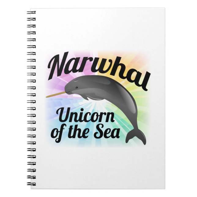 Narwhal Unicorn of the Sea, Cute Rainbow Notebook (Front)